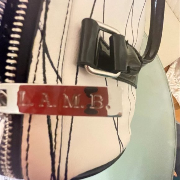 L.A.M.B. White Leather With Black Stripes & Black Studded Top Handle Satchel - Picture 10 of 12